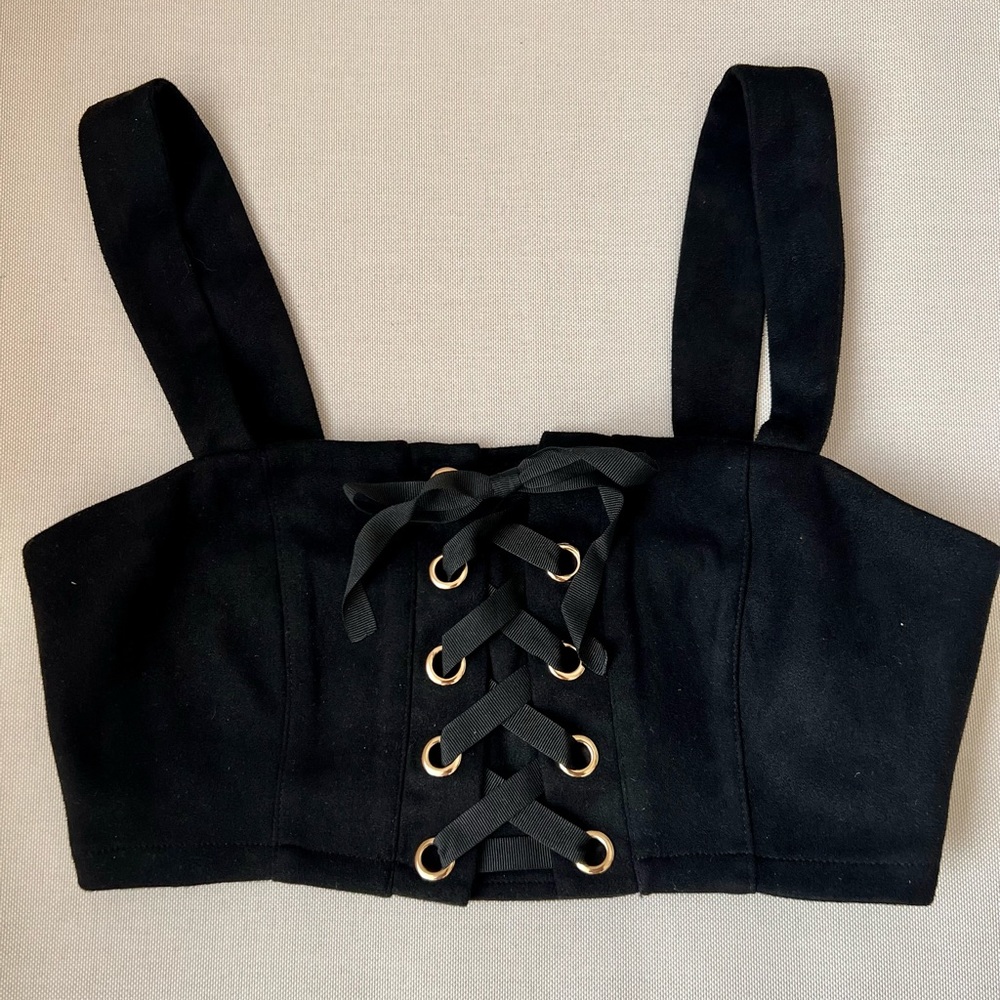 Black Suede Lace Up Crop Top Size S